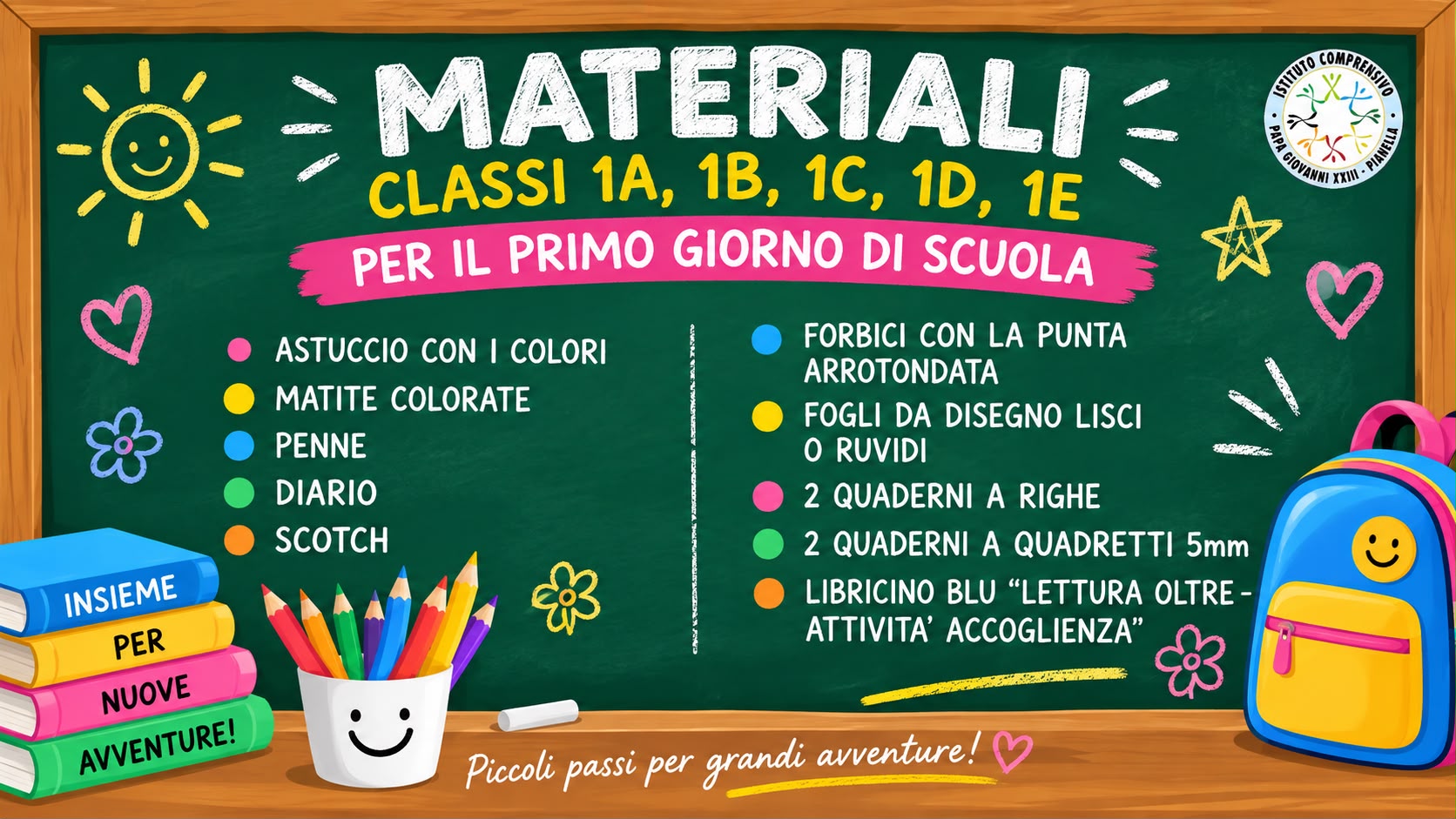 Materiali primo giorno di scuola classi Prime Scuola Secondaria