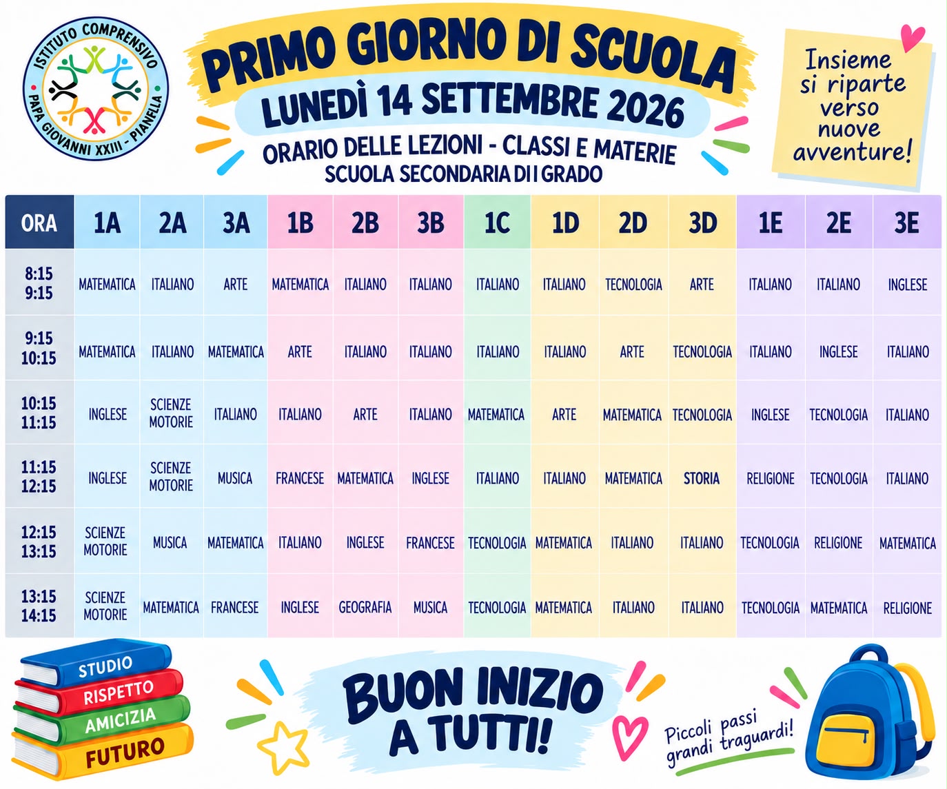 Orario primo giorno di Scuola Secondaria di Primo Grado